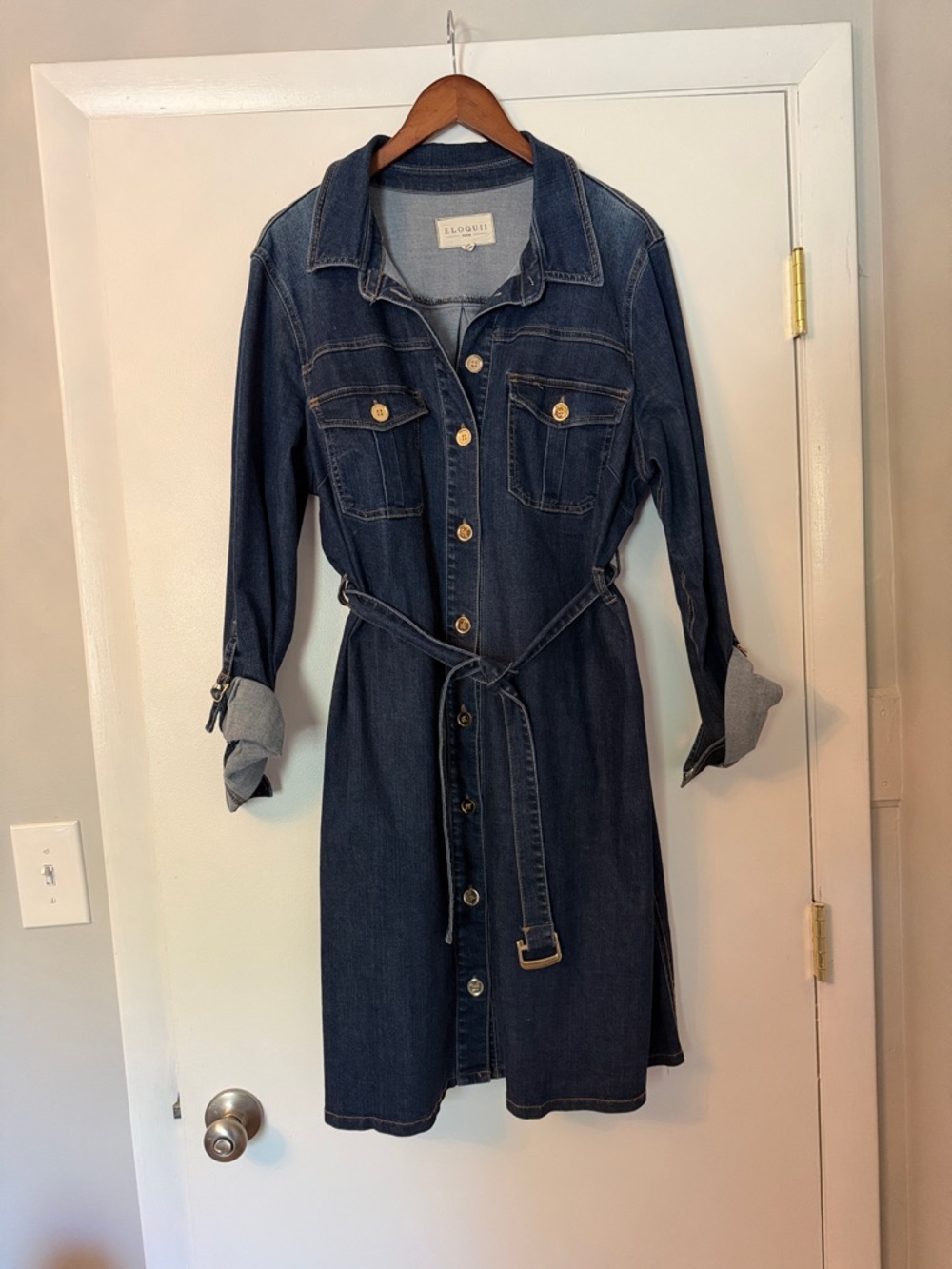 Eloquii Dark Blue Denim Shirt Dress with Tie Belt